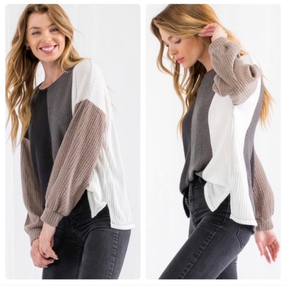 PLUS SIZE Waffle Color Block Top(3X)✨️ - Picture 1 of 3